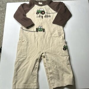 🍄12-18m, GYMBOREE baby boy tractor overalls I dig dirt like new